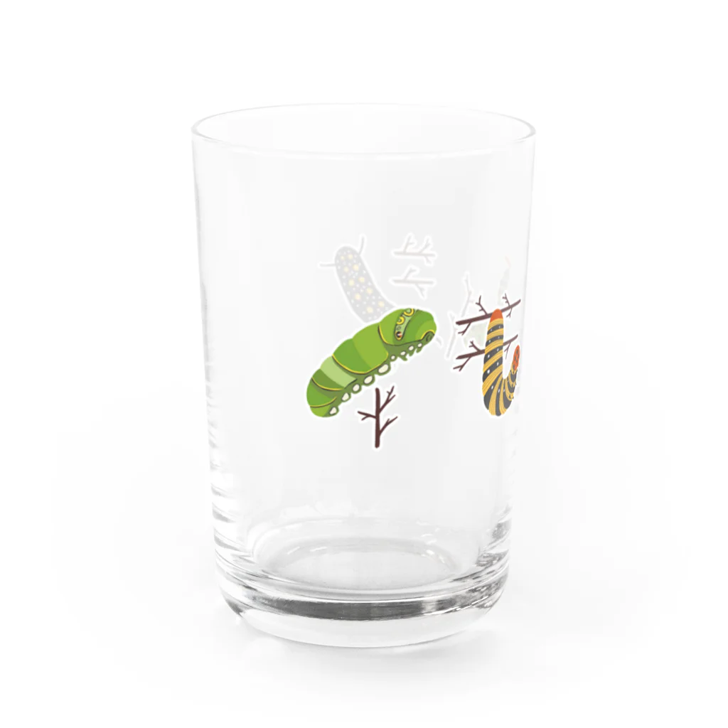 にこぴの生きもの屋さんのカラフルポップなイモムシ Water Glass :left