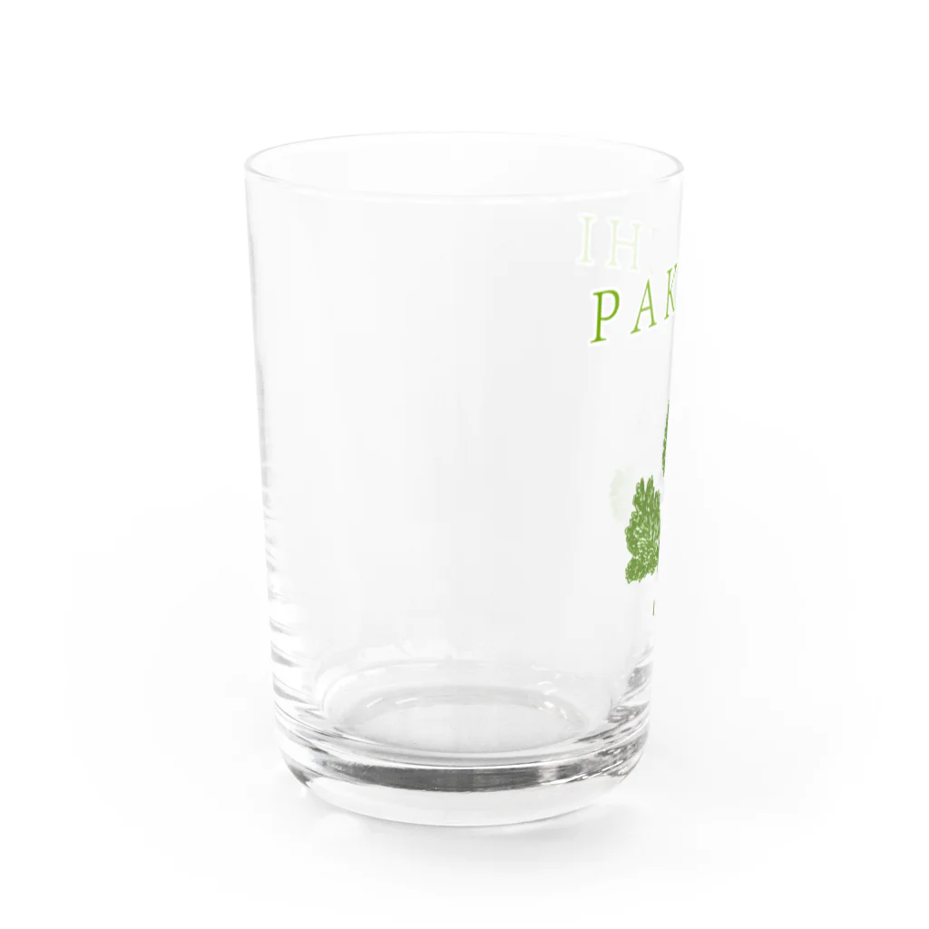 NIKORASU GOのこの夏おすすめ！グルメデザイン「パクチー」（Tシャツ・パーカー・グッズ・ETC） Water Glass :left