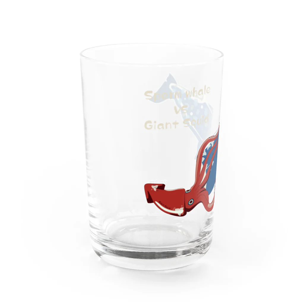 Kinkadesign うみのいきものカワイイShopのマッコウクジラVSダイオウイカ Water Glass :left