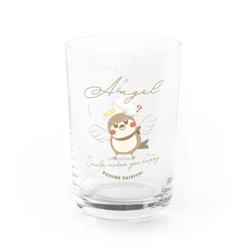 “すずめのおみせ” SUZURI店のHello！すずめだいきち Water Glass :left