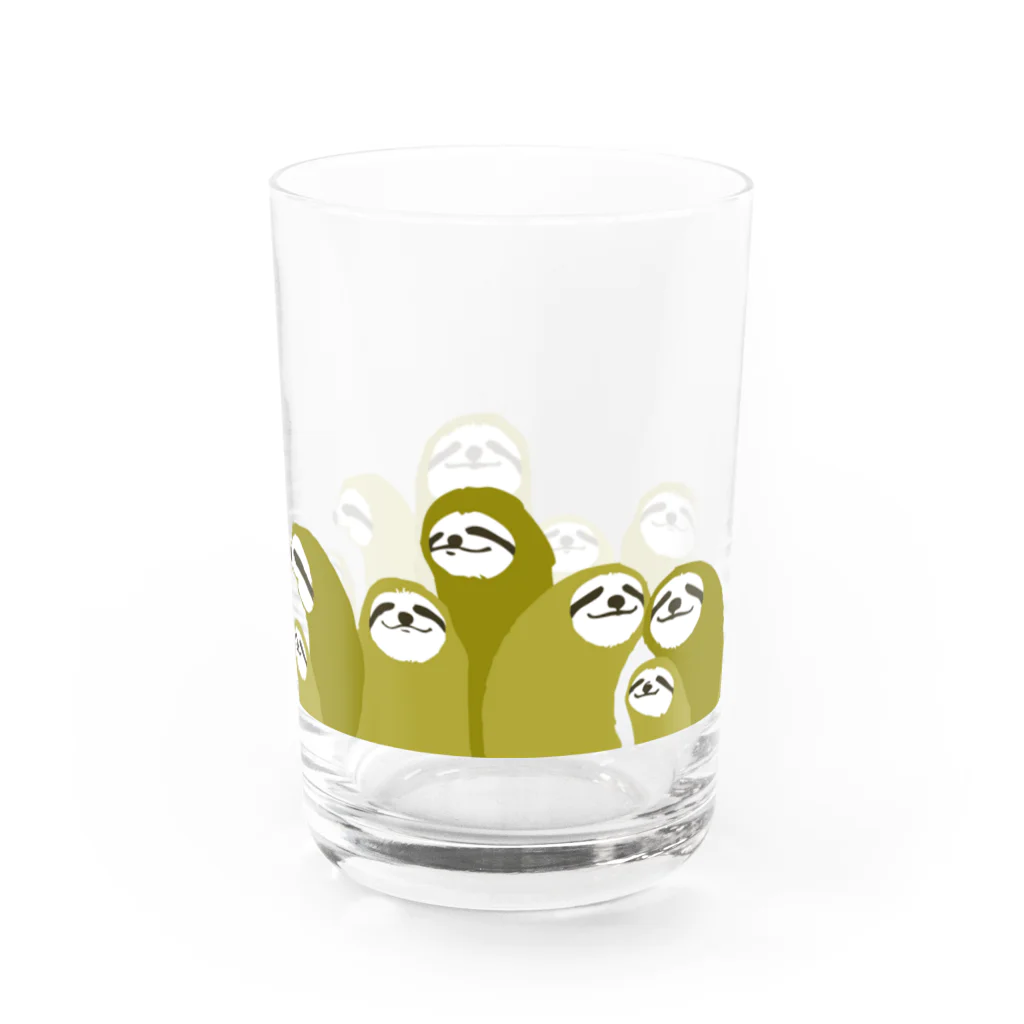 タバタ画房ののぞいているなまけものたち（カーキ） Water Glass :left