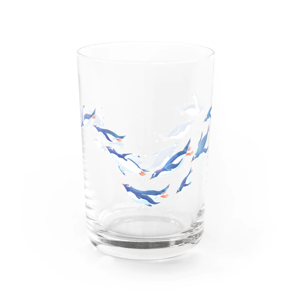 ハルノキ工房のグラスを泳ぐペンギン(青) グラス左面