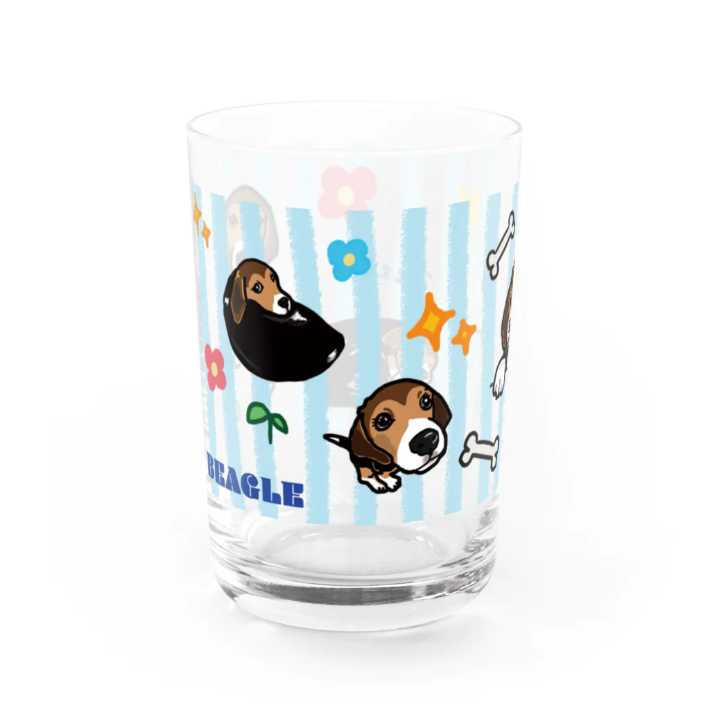 イラストカフェ（ビーグル）のビーグル★ストライプ（ブルー） Water Glass :left