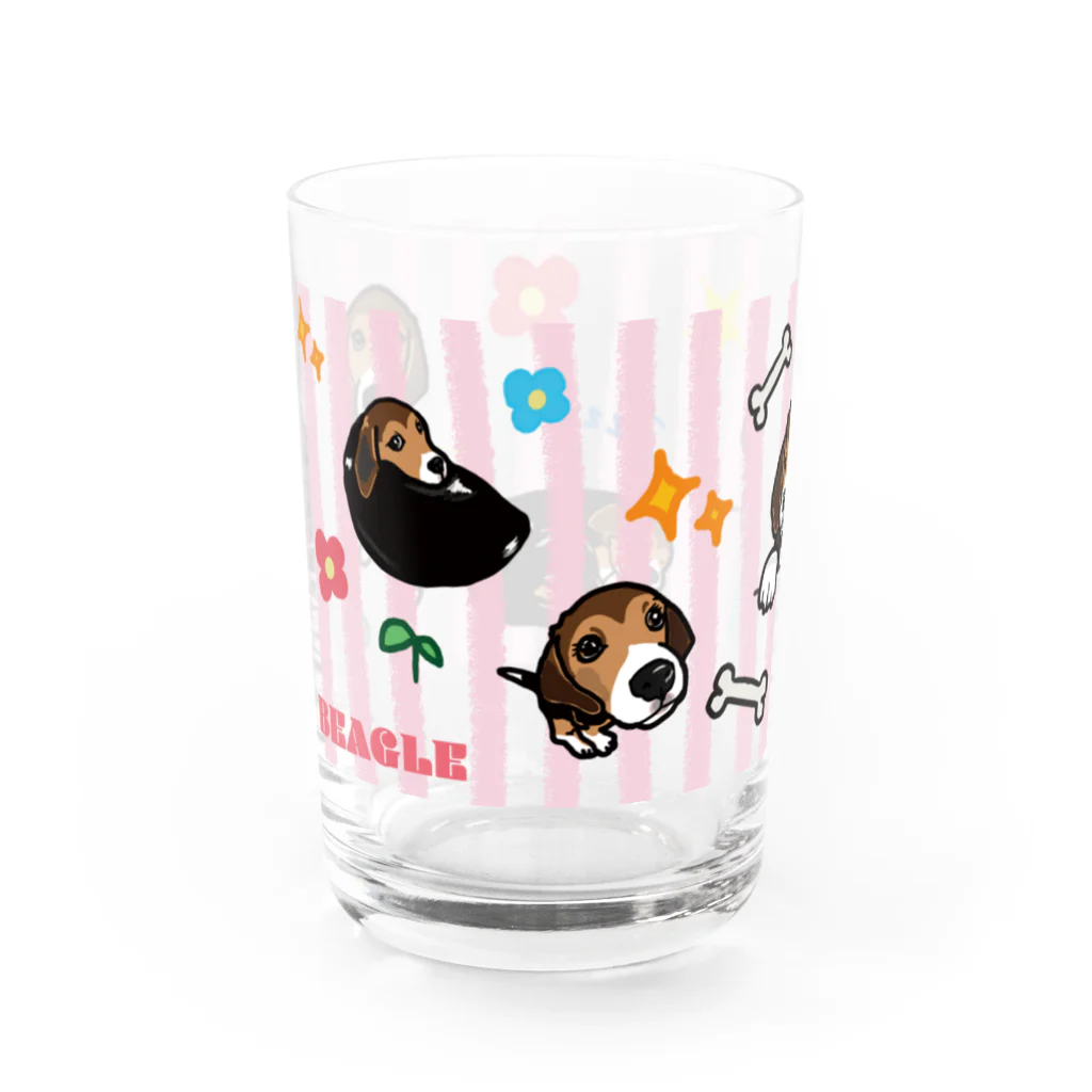 イラストカフェ（ビーグル）のビーグル★ストライプ（ピンク） Water Glass :left