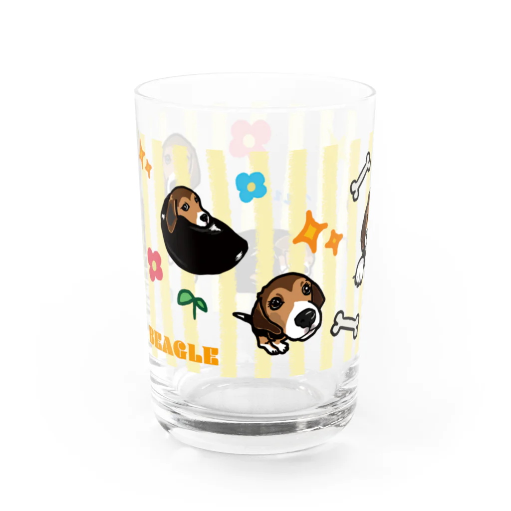 イラストカフェ（ビーグル）のビーグル★ストライプ（イエロー） Water Glass :left