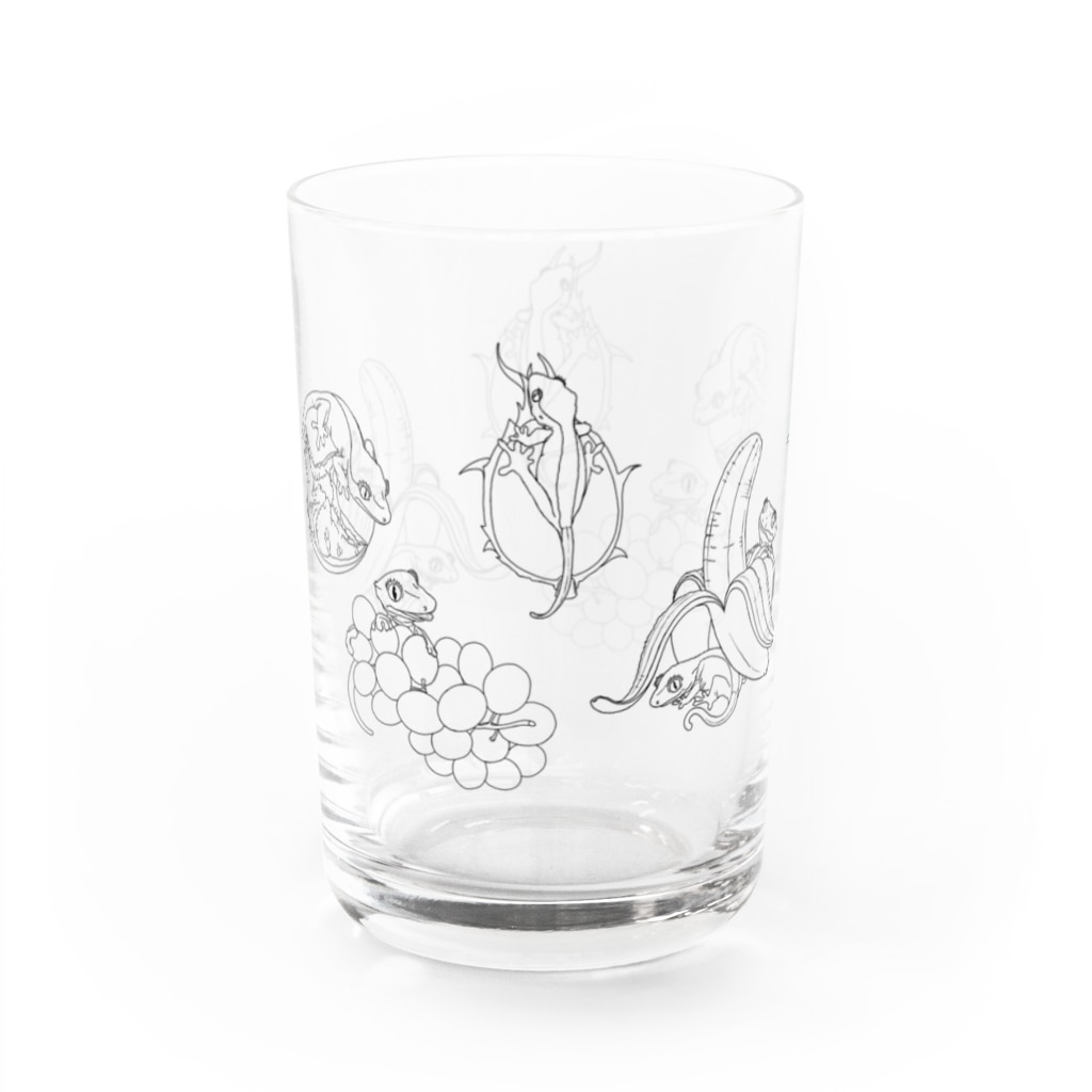 檸檬飴のクレステッドゲッコー×フルーツ盛り合わせ(モノクロ) Water Glass :left
