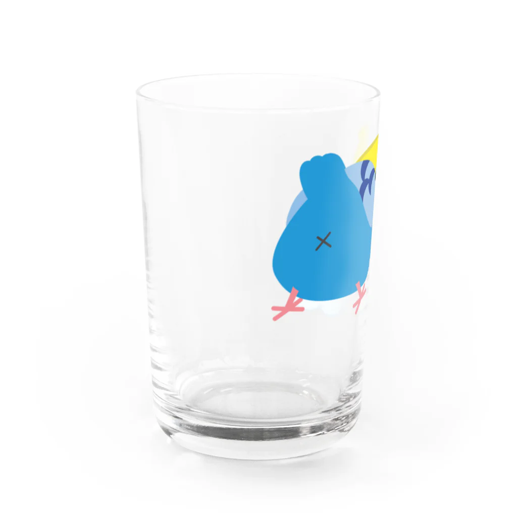 ぽぽりす@ぶんちょ組のおちりセキセイインコ（黄・青） Water Glass :left