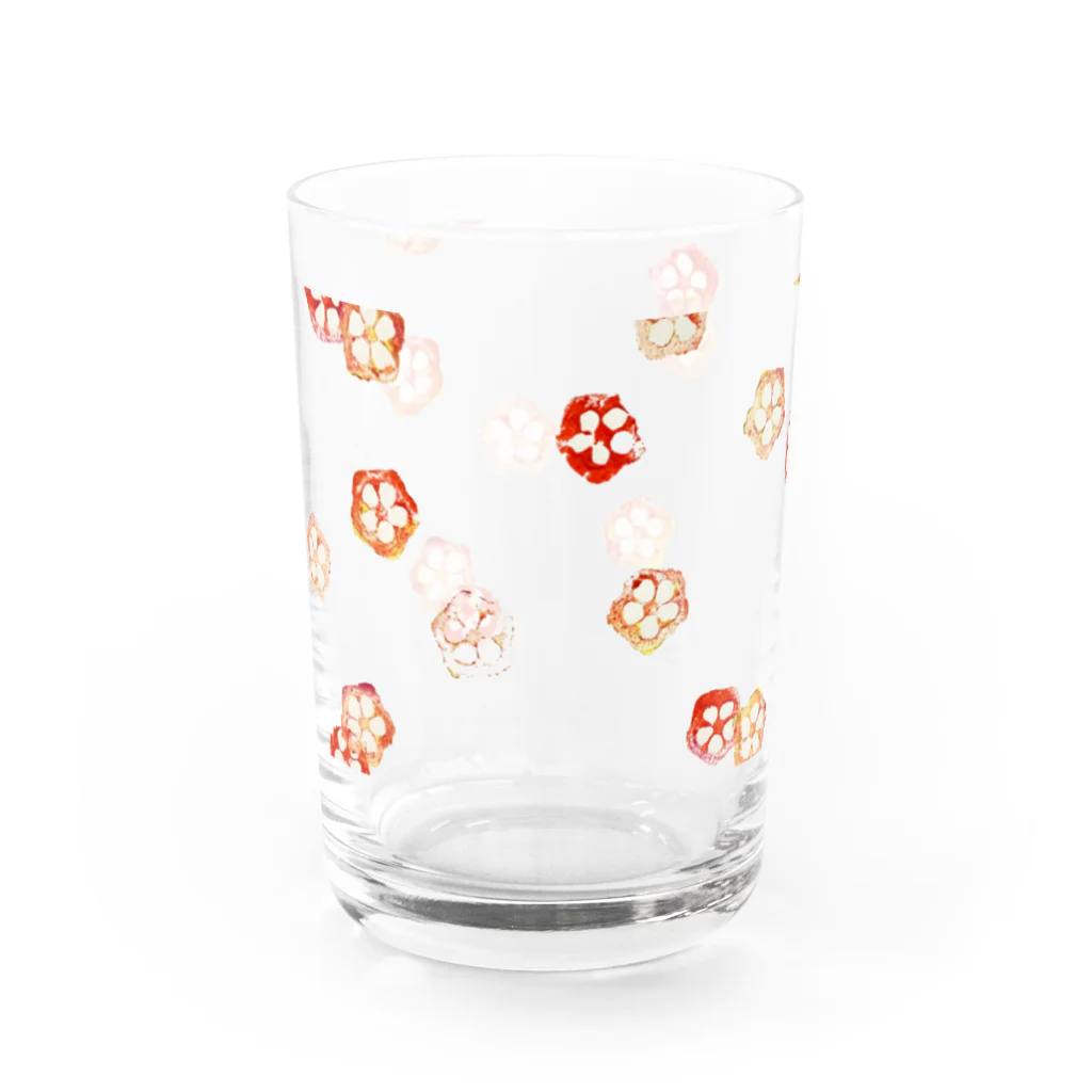 魔法のこむぎ໒꒱· ﾟのオクラ柄(紅) Water Glass :left