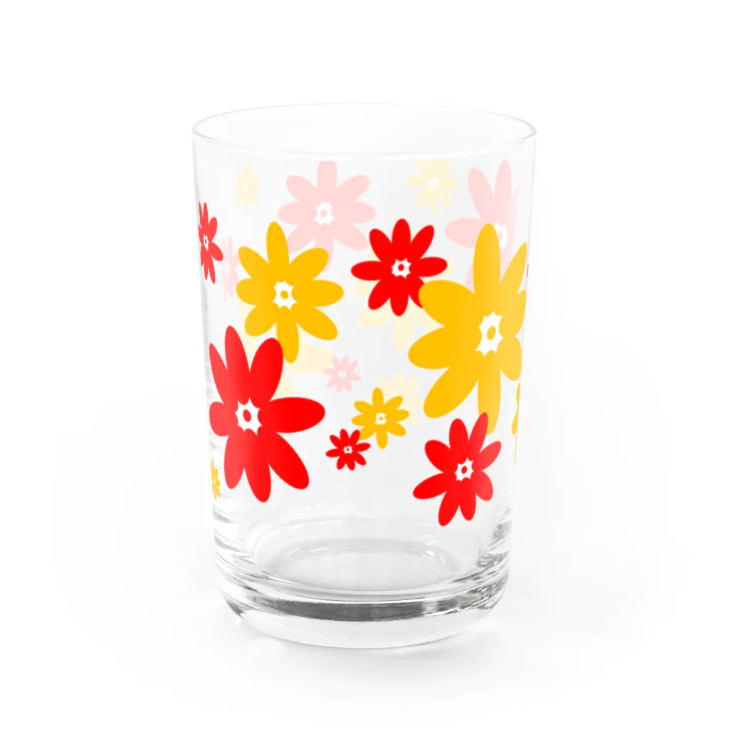 (^ω^)∩　　よ⊃のレトロな花柄　赤+黄 Water Glass :left