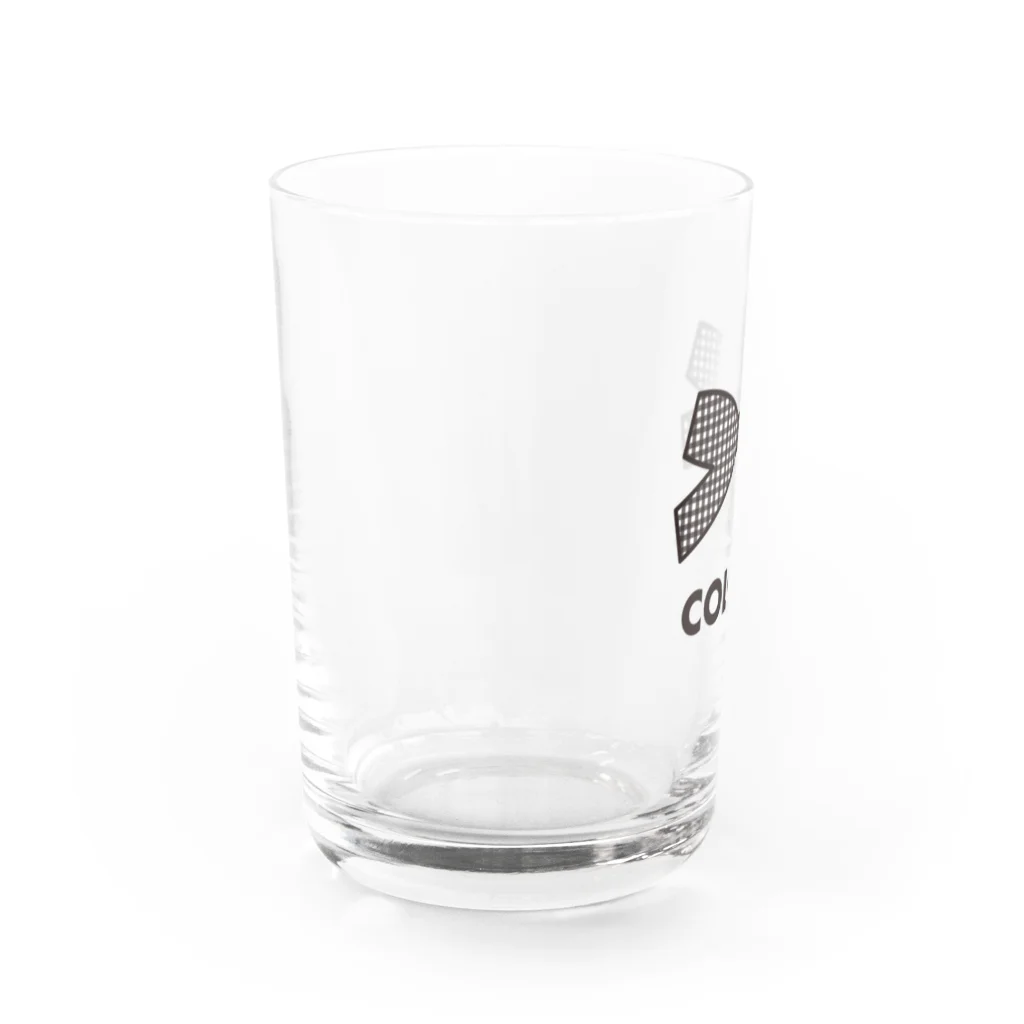 コロ。COLOM.犬いぬdogリボングッズ.のCOLOM.コロ。ロゴ！リボングッズ！黒チェック。りぼん Water Glass :left