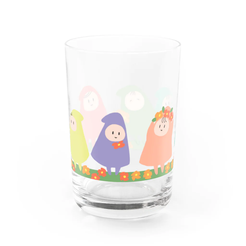 しばの夢工房イラストグッズ店の春を楽しむ幸せの小人さんたち Water Glass :left