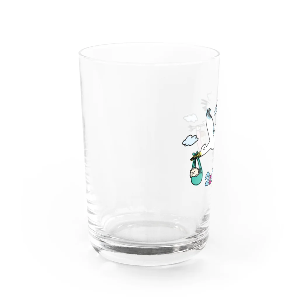 nakashinのこどもまんがベビー生誕記念（コウノトリ） Water Glass :left