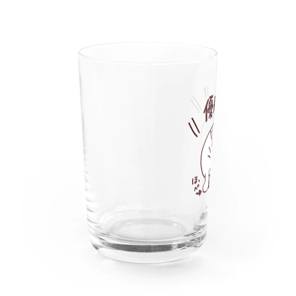 エガオーピンクのsuzuriショップの優勝してほっぺが落ちたエガオーさん Water Glass :left