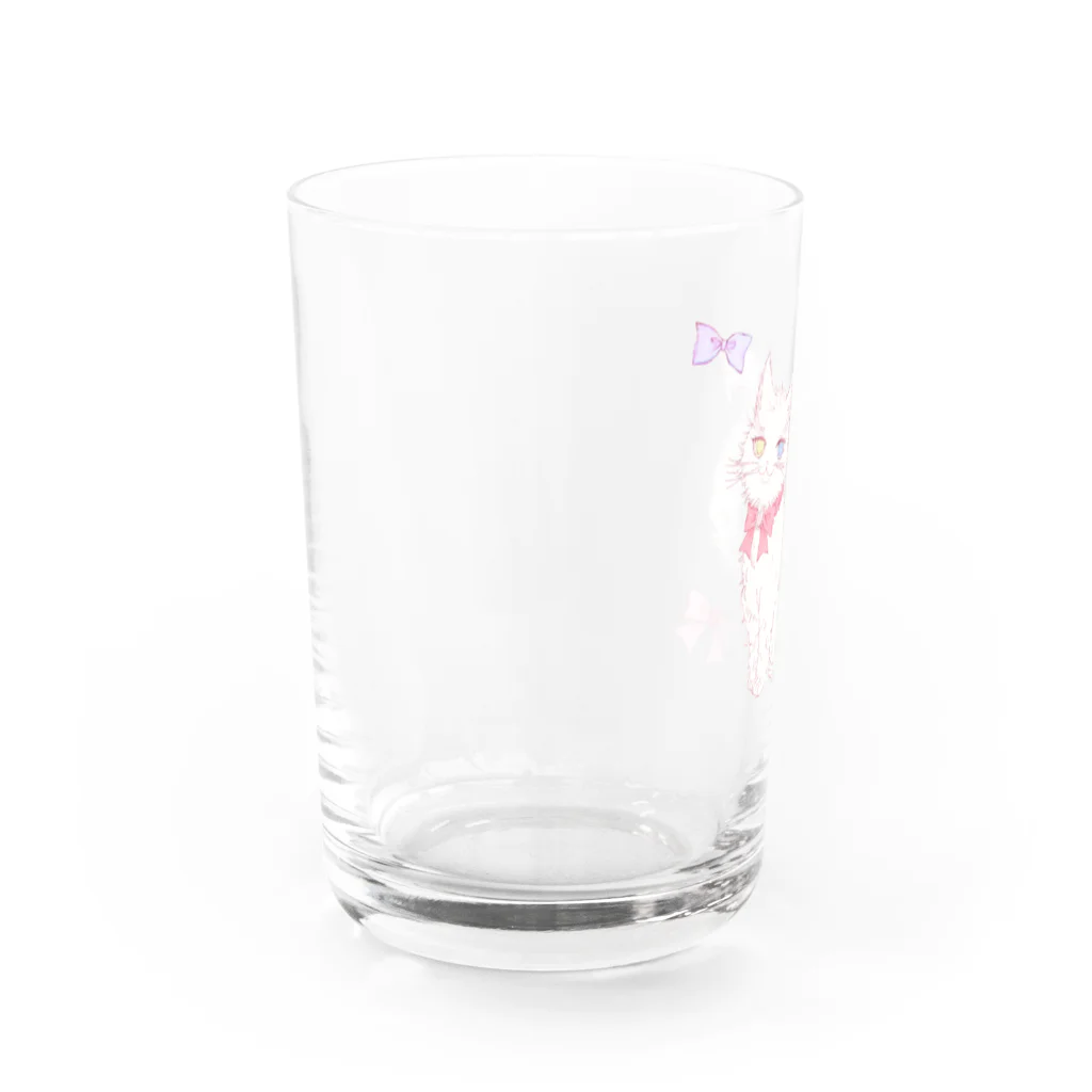 ぷにぷにの猫とリボン Water Glass :left