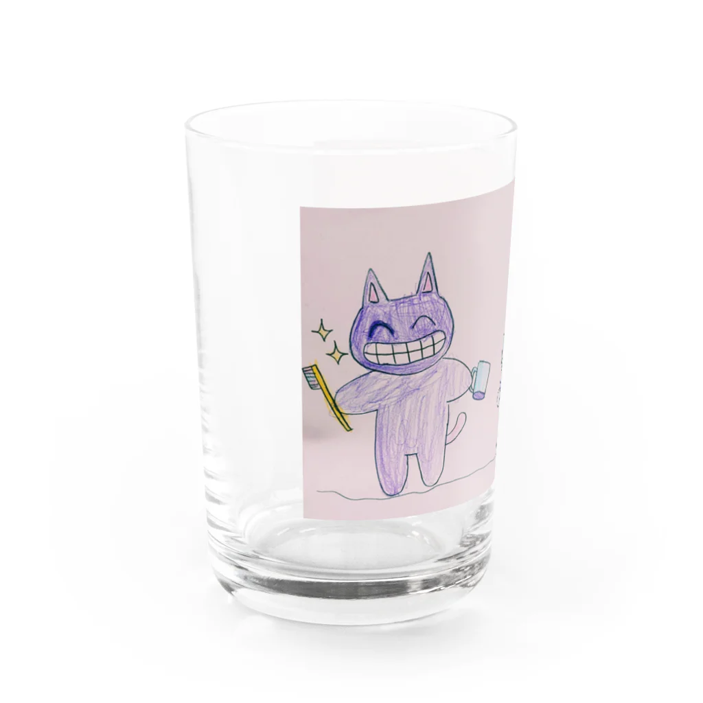 山眠るの歯磨き猫親子 Water Glass :left