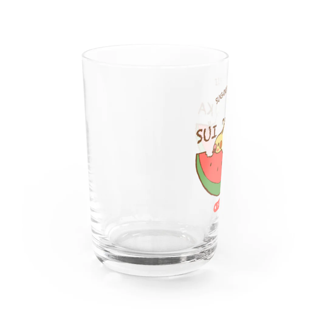 ほほらら工房 SUZURI支店のすごくおいしいだいすきなスイカ Water Glass :left