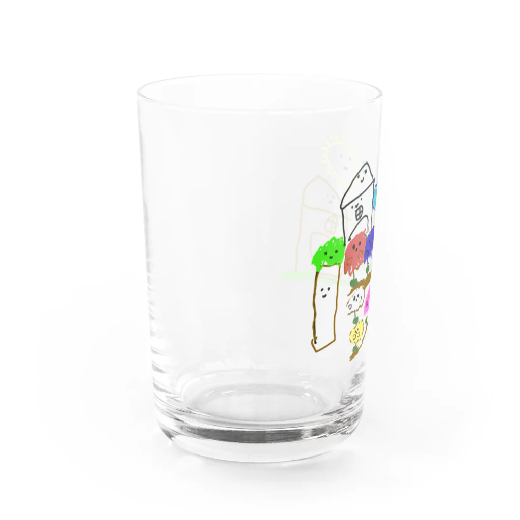 ジンベエザメがすきのお家さんと兄弟のお花さんたち Water Glass :left