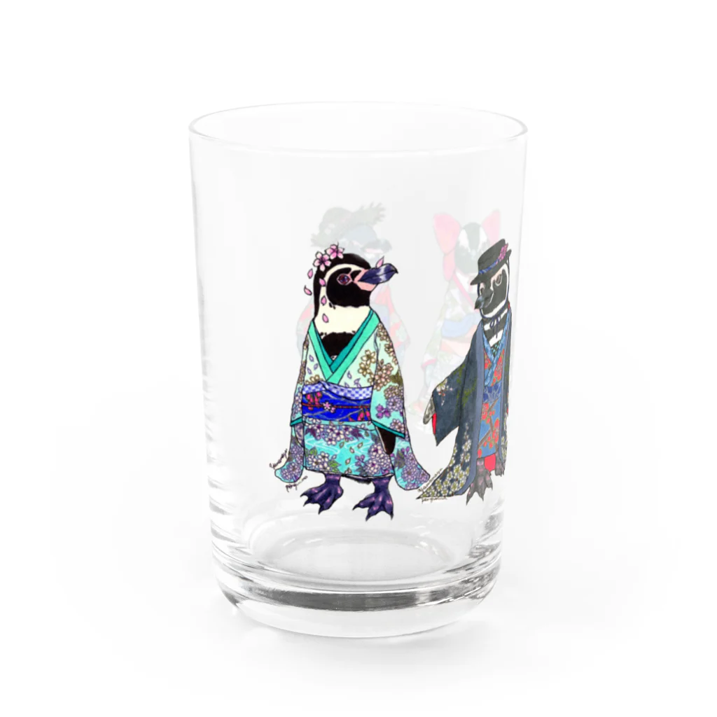 ヤママユ(ヤママユ・ペンギイナ)の桜梅桃李-Spheniscus Kimono Penguins- Water Glass :left