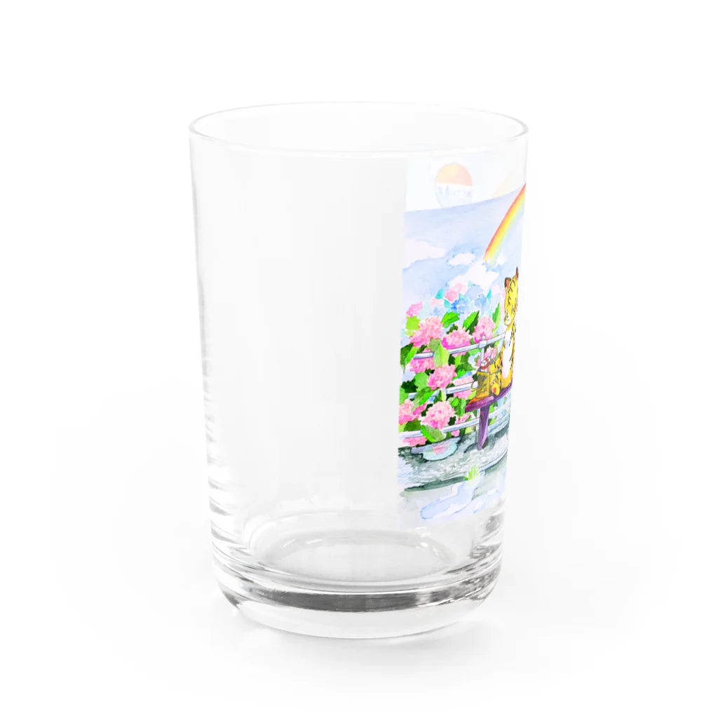 水彩イラストグッズのあじさいのバス停 Water Glass :left