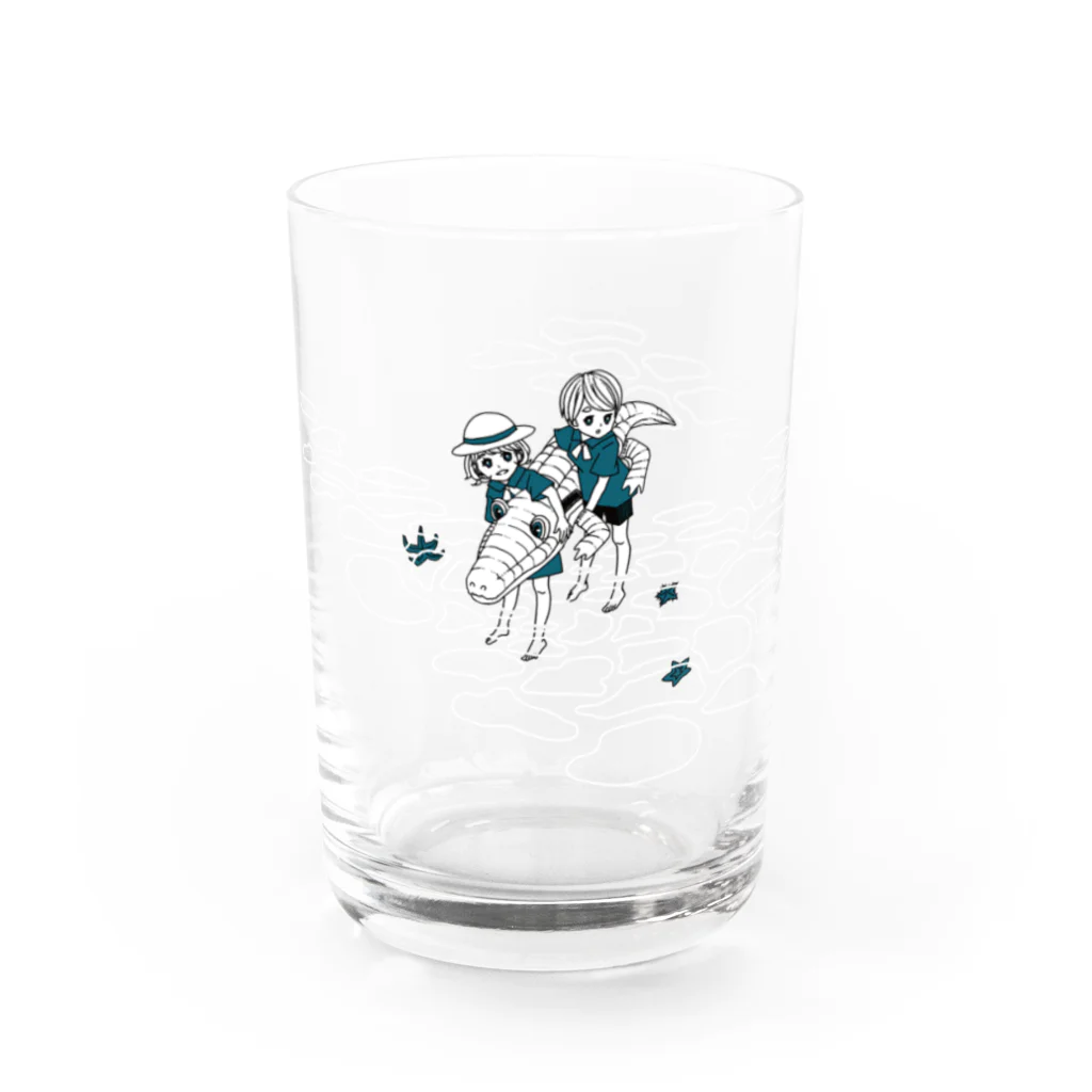 ウタタネギ仮 SHOPのワニと海水浴・青 Water Glass :left