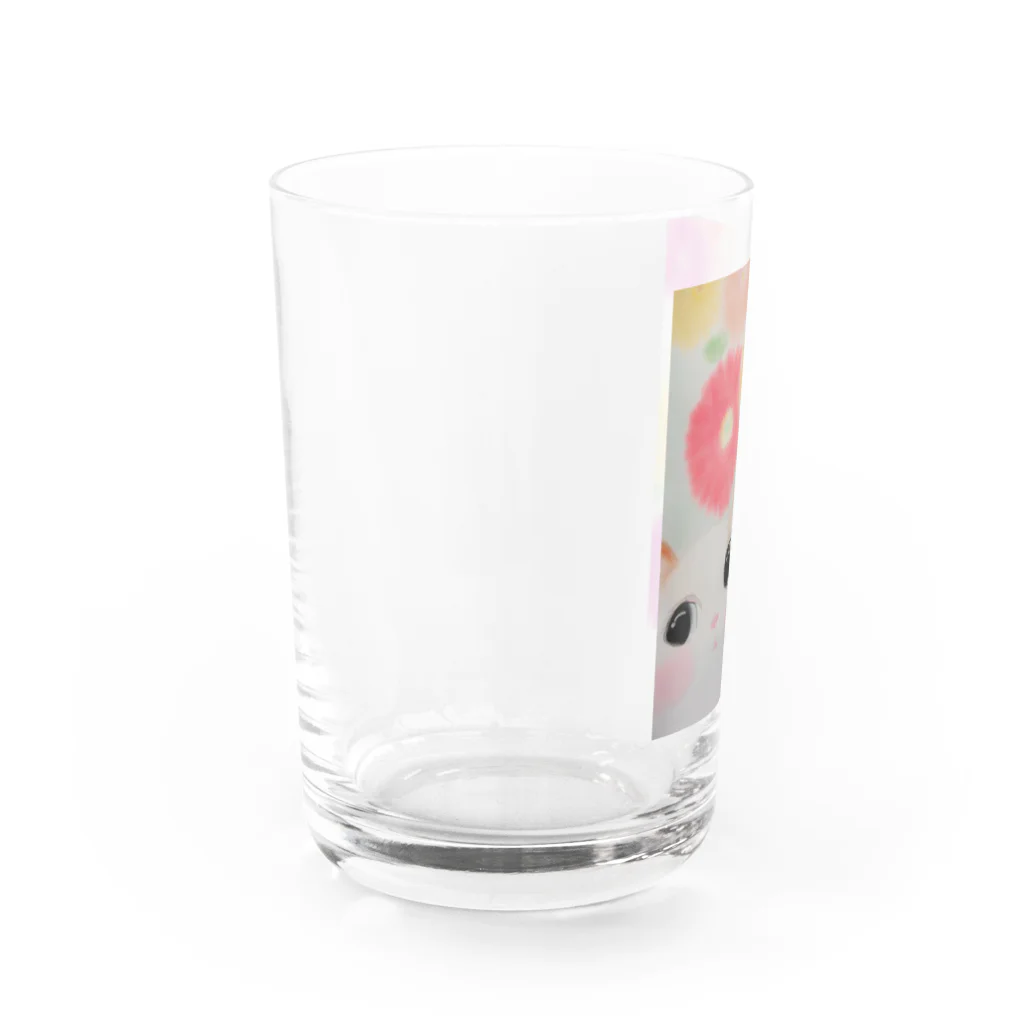 happy pastel yuyuの猫さんとガーベラ Water Glass :left