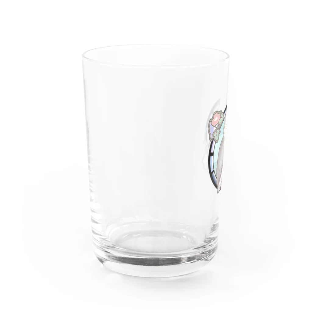 ぷぅ猫堂のコノハズクとアサガオのグラス Water Glass :left