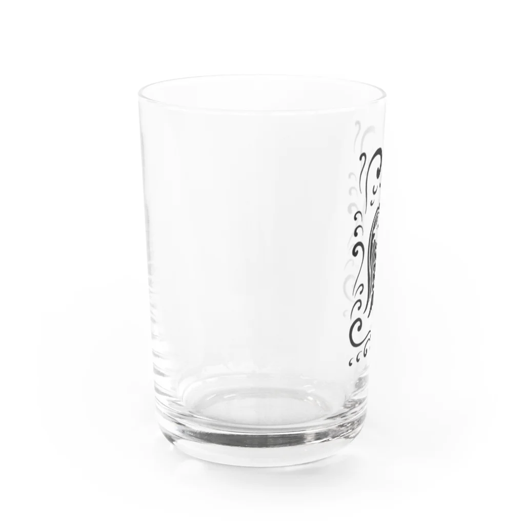 ツバメ堂のアマビエ様と波・黒 Water Glass :left