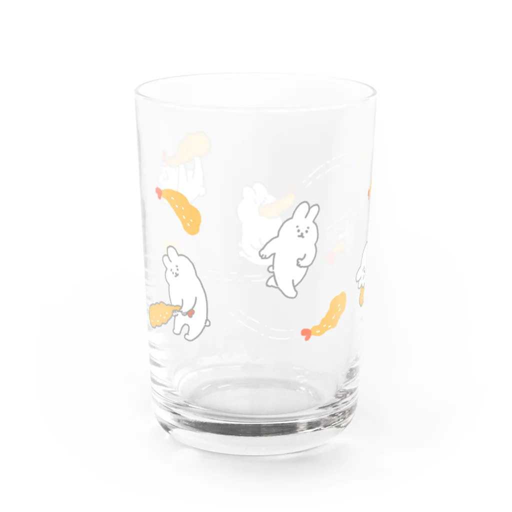 ふるえるとりのうさぎとエビフライが飛び交うグラス Water Glass :left