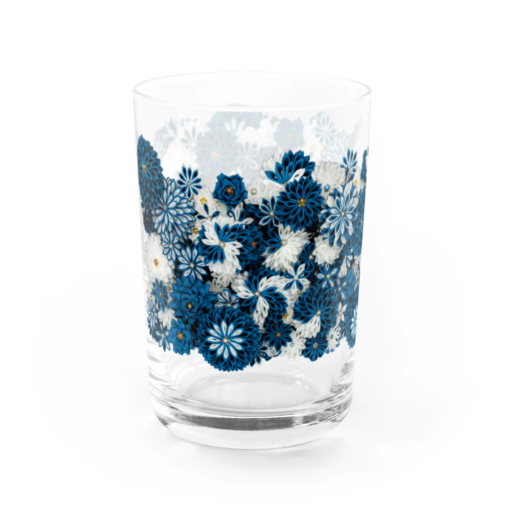 Japanese Fabric Flower coconの花群生紋様　縹×月白 Water Glass :left