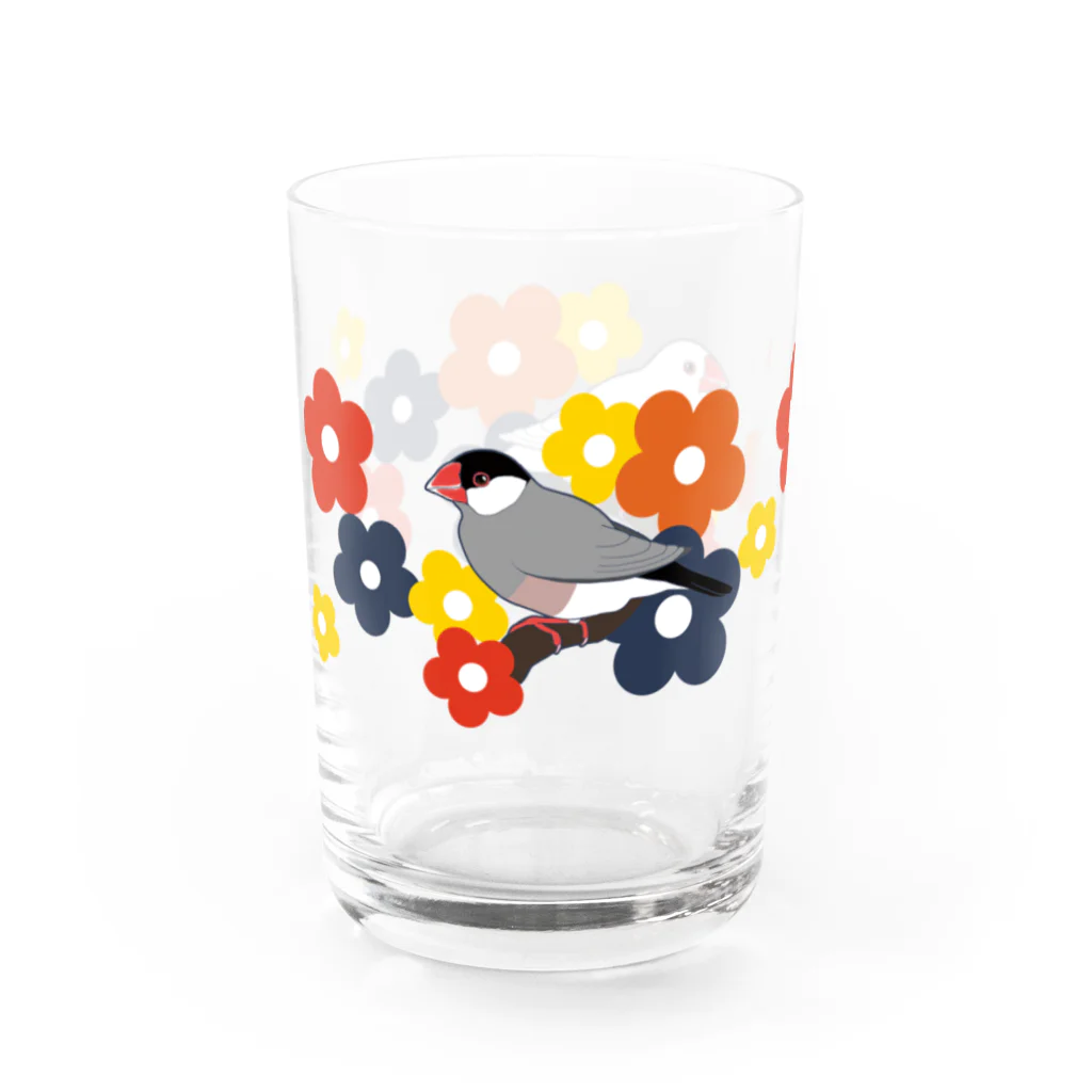 福みみチュンの文鳥と花柄③ Water Glass :left