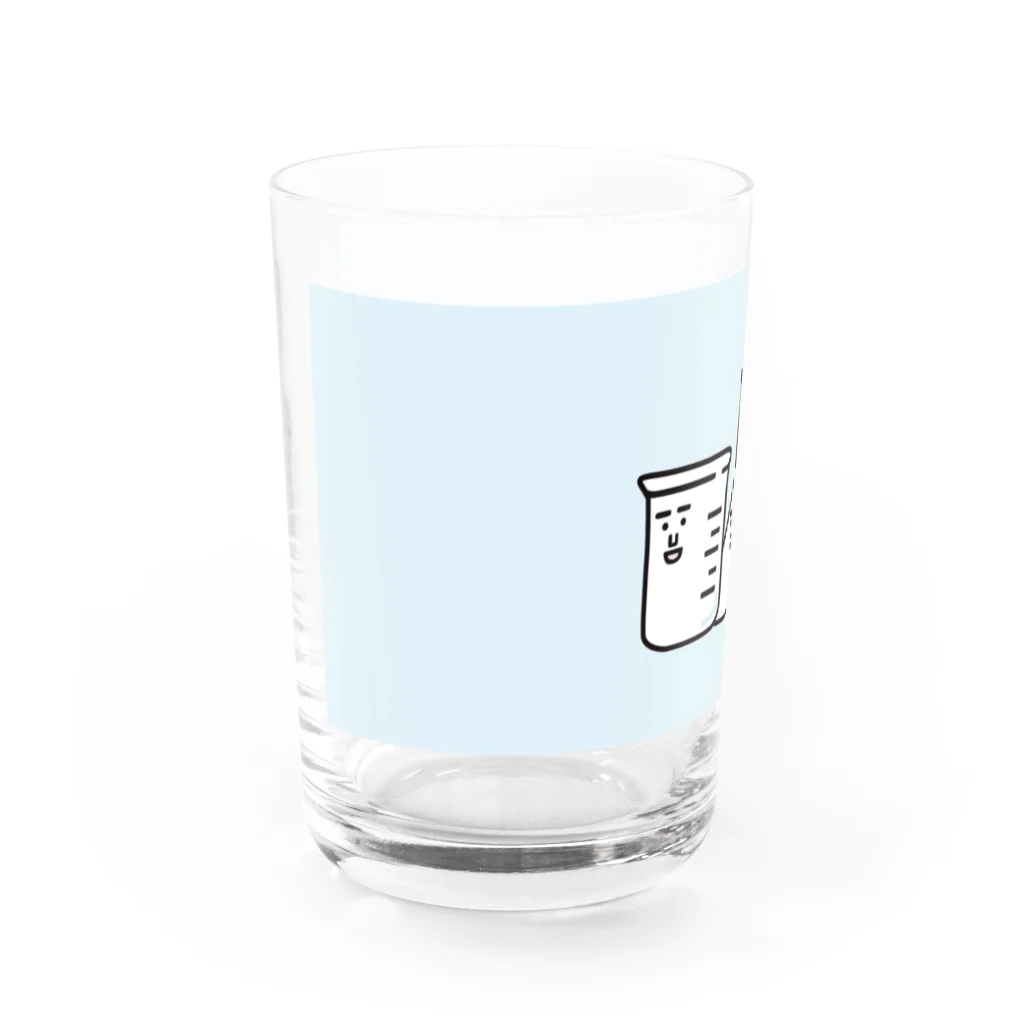 うえたに夫婦のビーカーくんロゴ水色背景 Water Glass :left