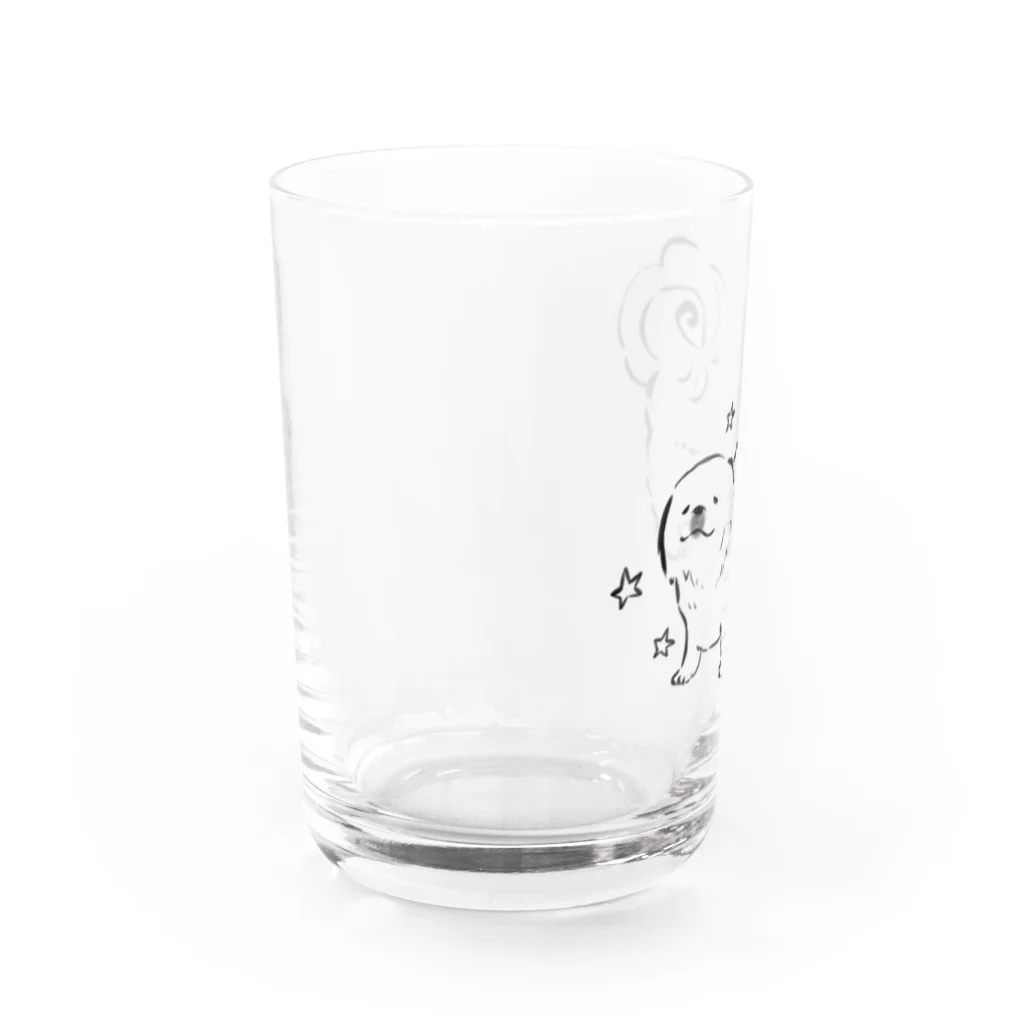 ホワイト&ビスケットのペキニーズのばにらちゃん Water Glass :left