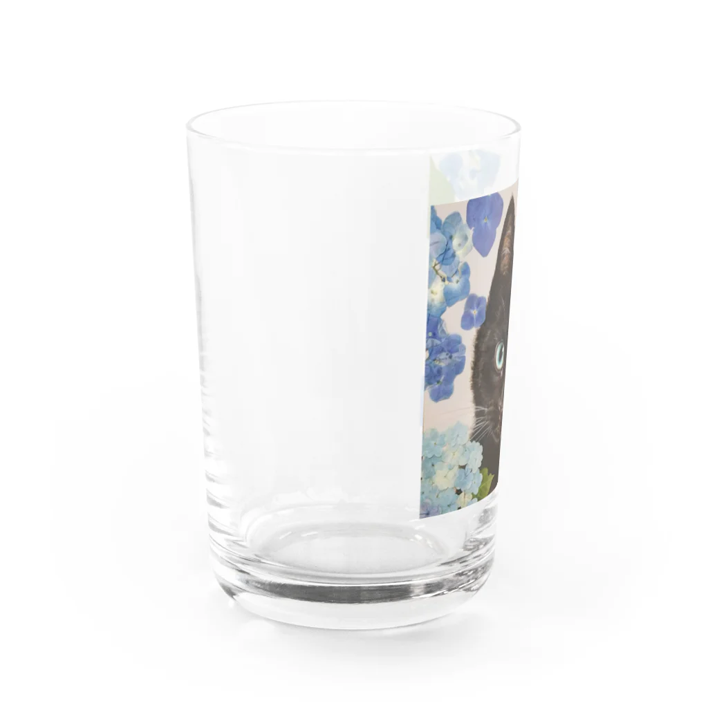 おちょぴの紫陽花とくろねこ Water Glass :left