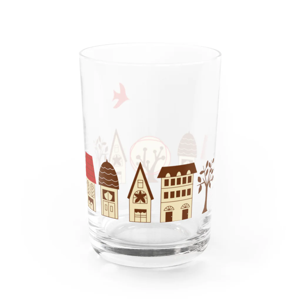 satoharuの家並みと赤い鳥 Water Glass :left