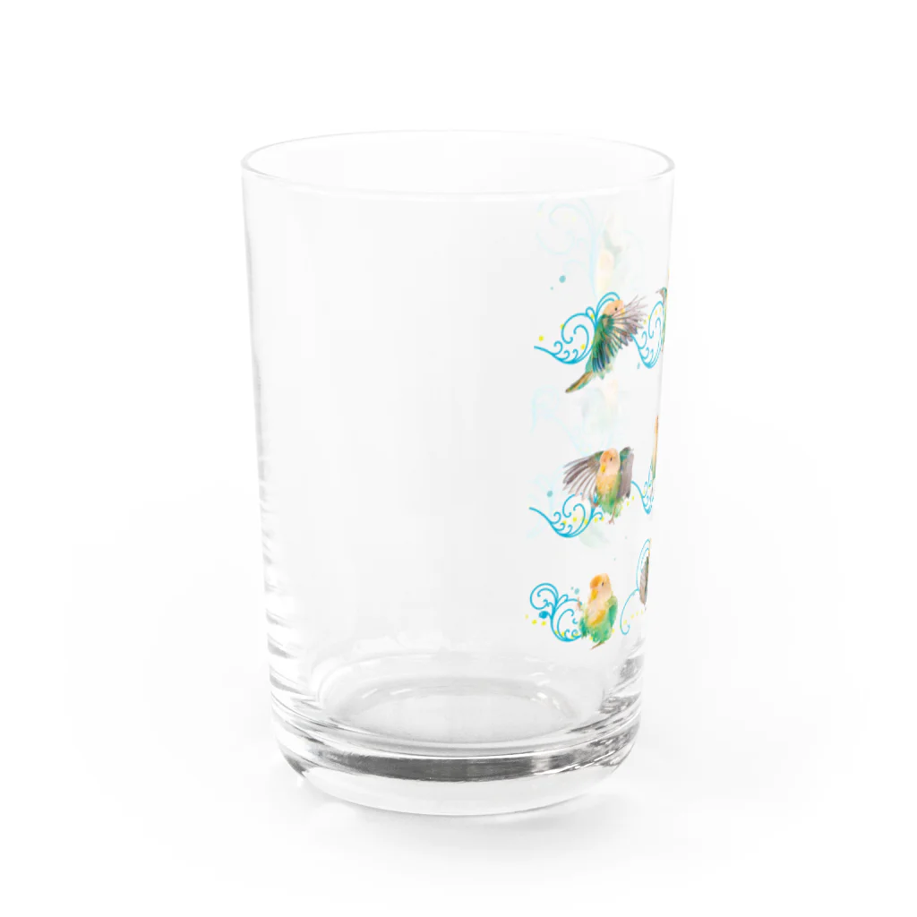 tokyoShioriのコザクラインコ水浴び連続模様 グラス左面
