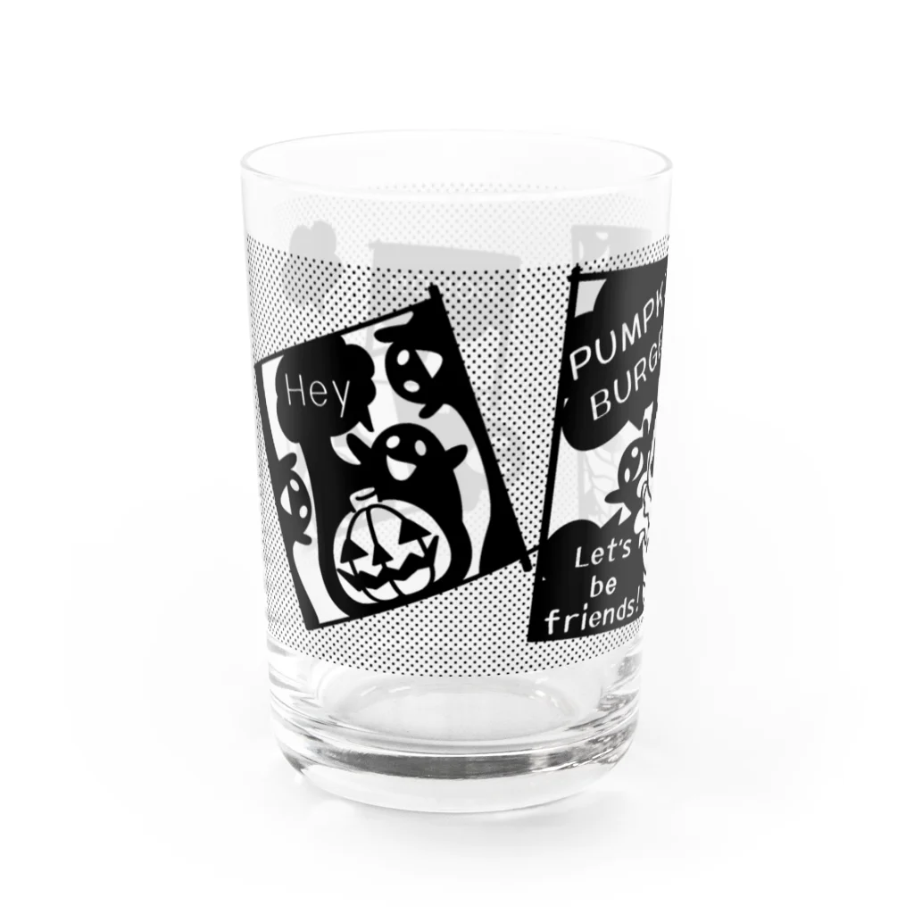 イラスト MONYAAT のGz かぼちゃバーガーD・黒ドット(gr) Water Glass :left