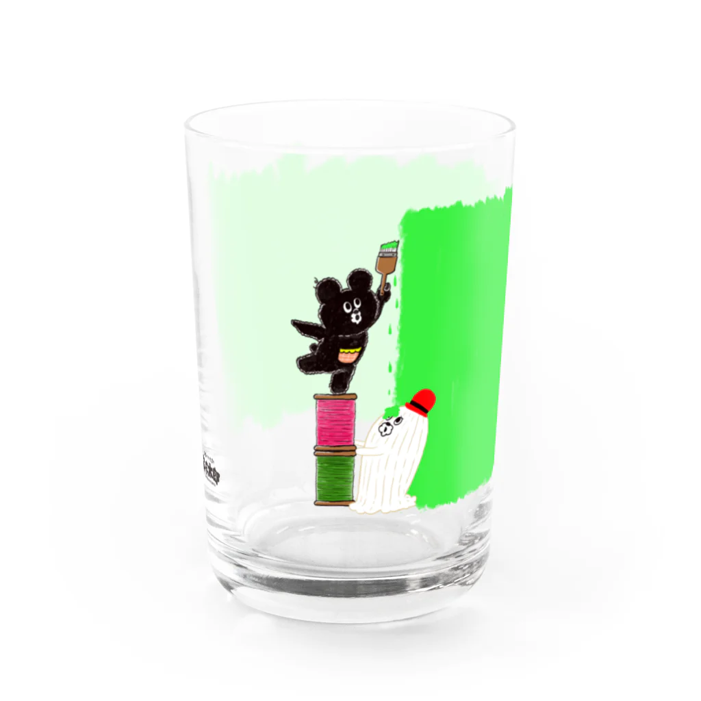 凸凹ショップのひまのかたまり ひま太郎グラス「きょうはぬりぬりしましゅ」グリーン グラス左面