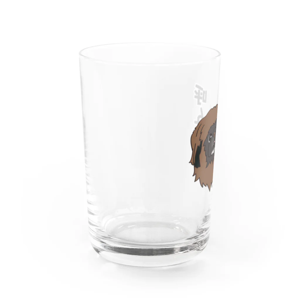 ペキニーズ好きによるペキニーズグッズ屋さんのブラックマスクのペキニーズ Water Glass :left