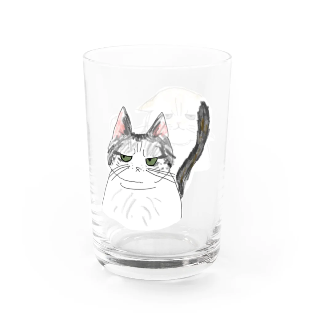 丸太猫のふてぶてしい顔の猫のつがい Water Glass :left