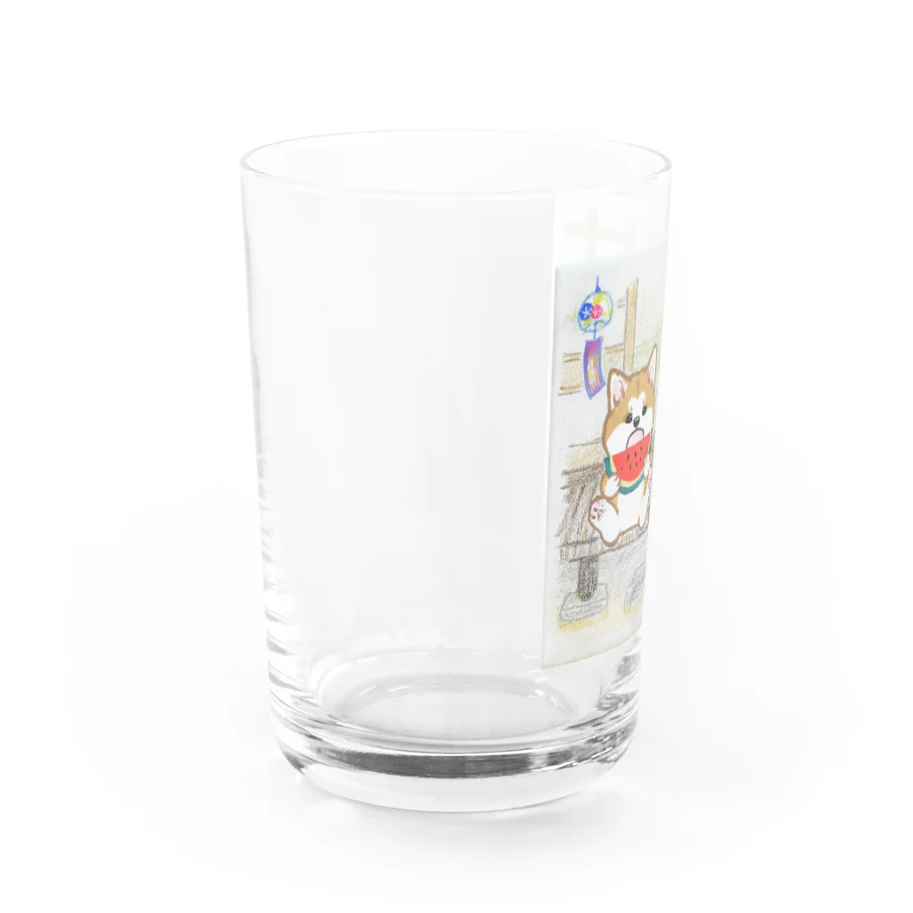 春風工房の縁側の秋田犬 Water Glass :left