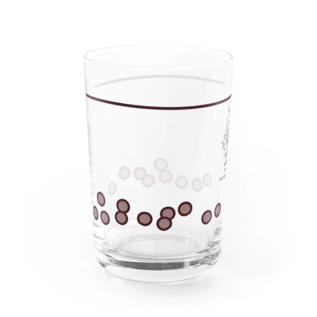 ジフクモンヤ電脳商店　SUZURI店のあほーくんタピオカミルクティー Water Glass :left