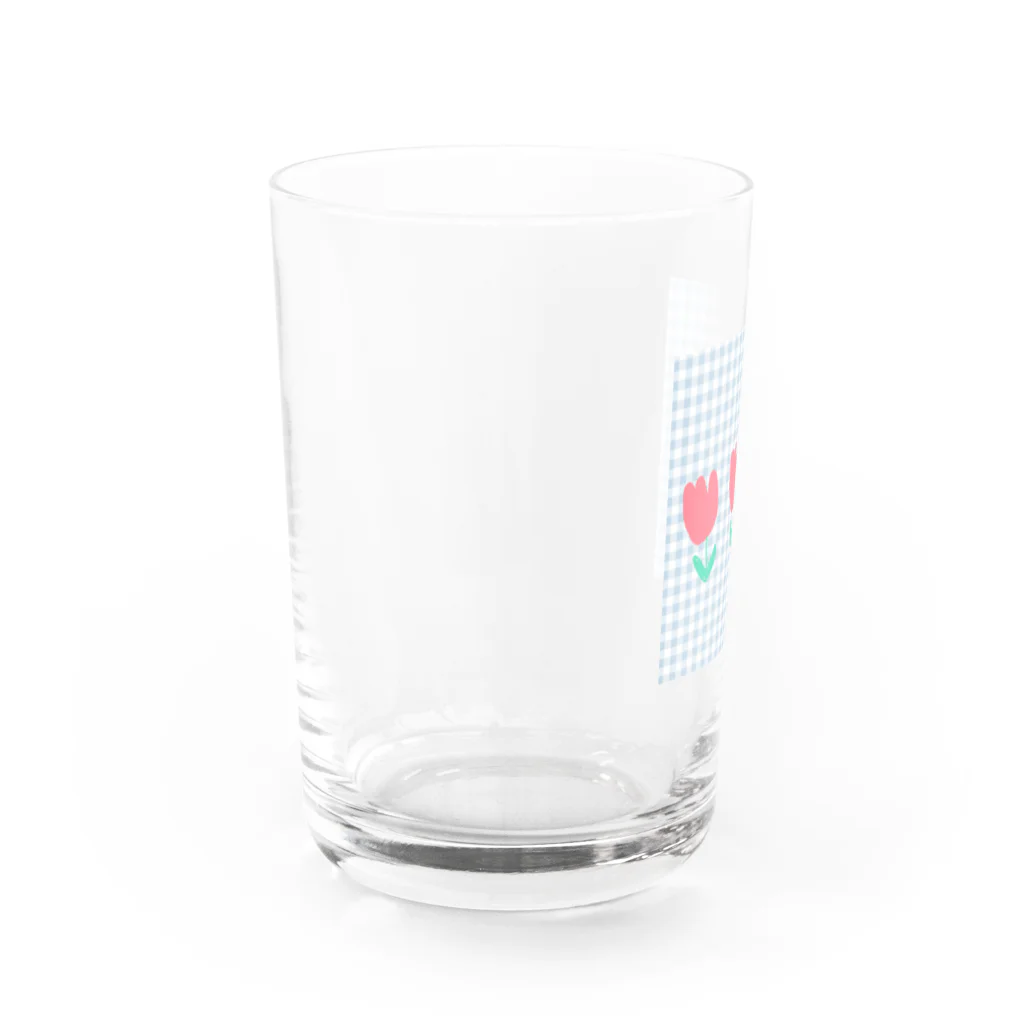 幼稚園児のあかうんと📛の赤と水色 チューリップ Water Glass :left