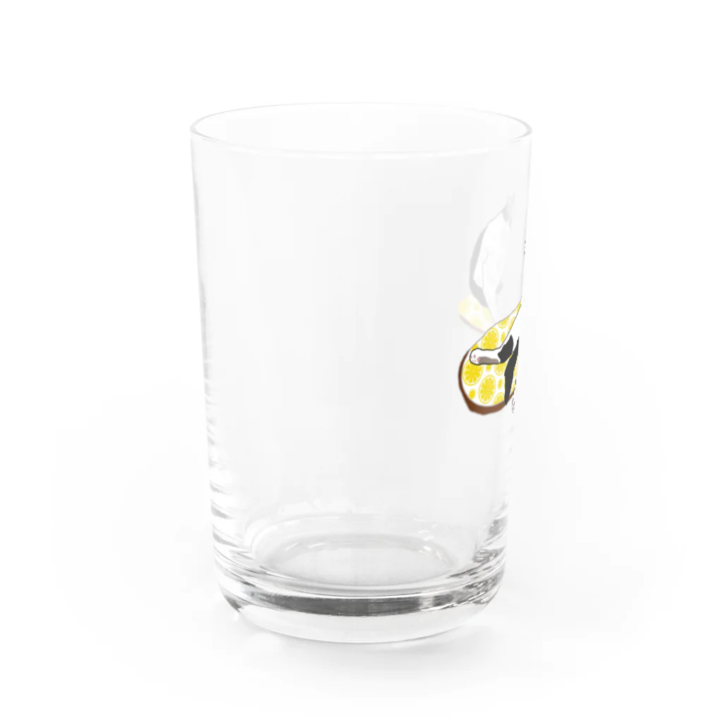 小鳥と映画館のスコ座りのネコ レモンクッション Water Glass :left