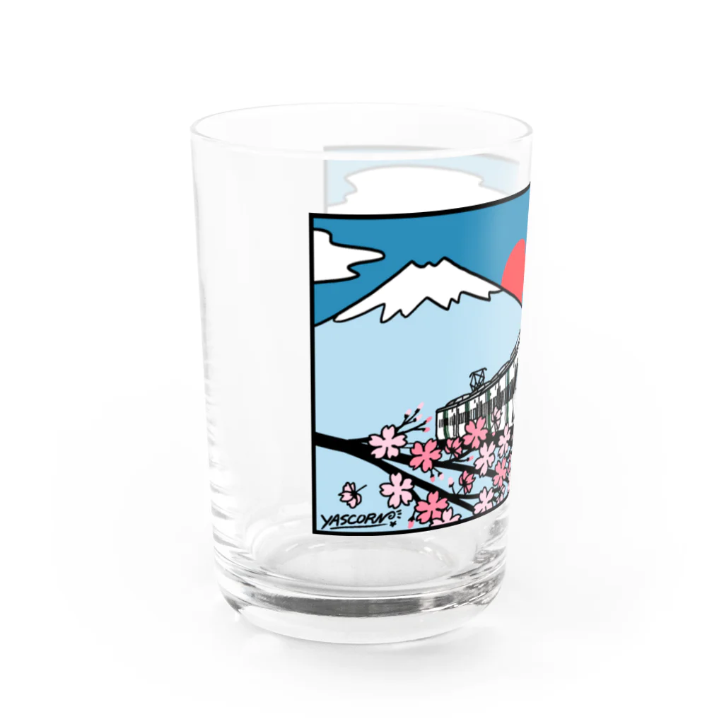 やすこーん（YASCORN）鉄道の鉄道：「踊り子」18５系と富士山、桜　イラスト Water Glass :left