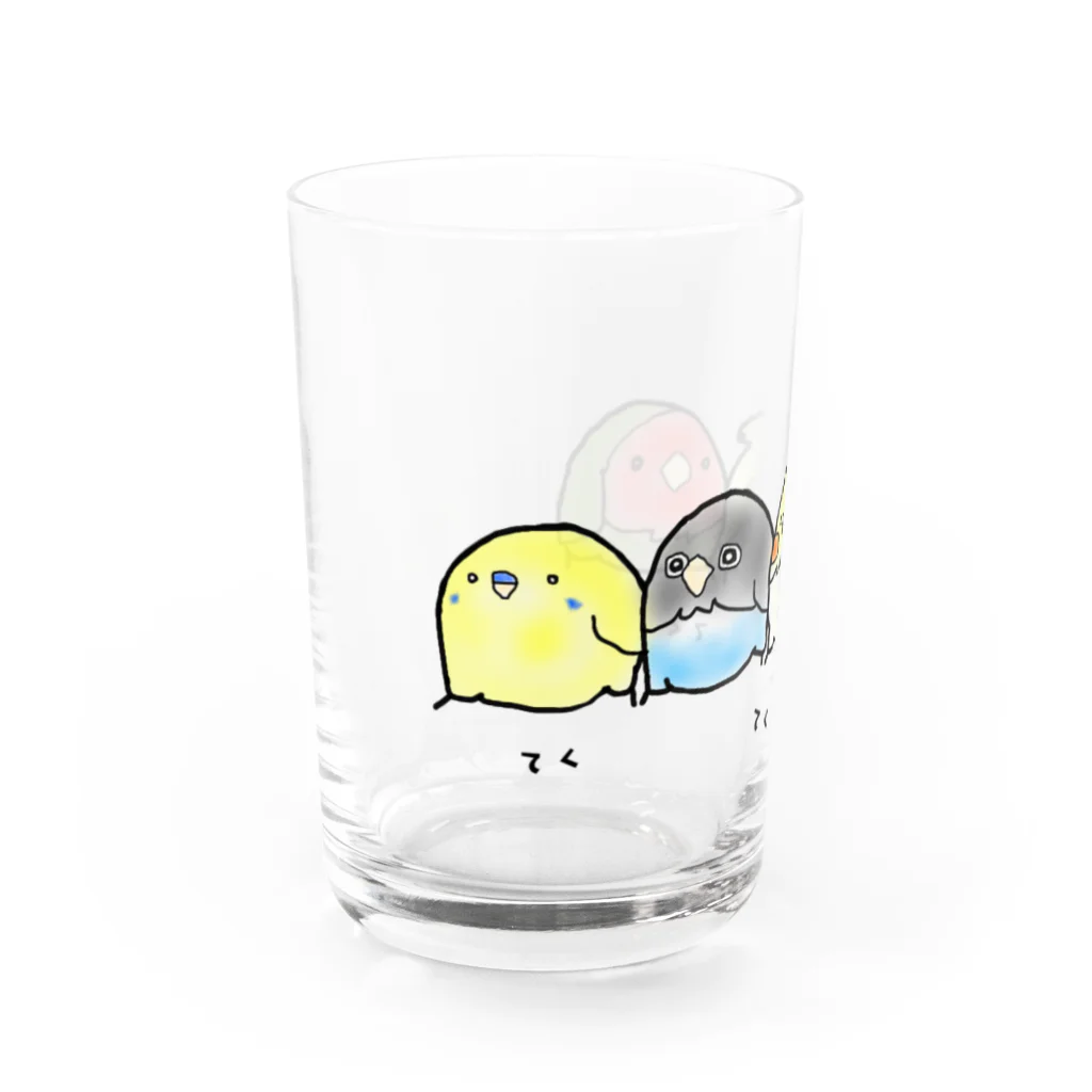 羊毛ことり‎(•ө•)tokoriのインコ ボタン オカメ コザクラ隊 Water Glass :left