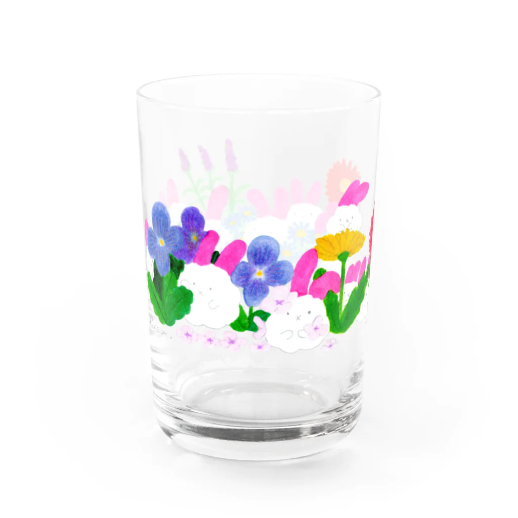 もふもふ達の秘密の花暮らしsuzuri店のお庭でかくれんぼ Water Glass :left