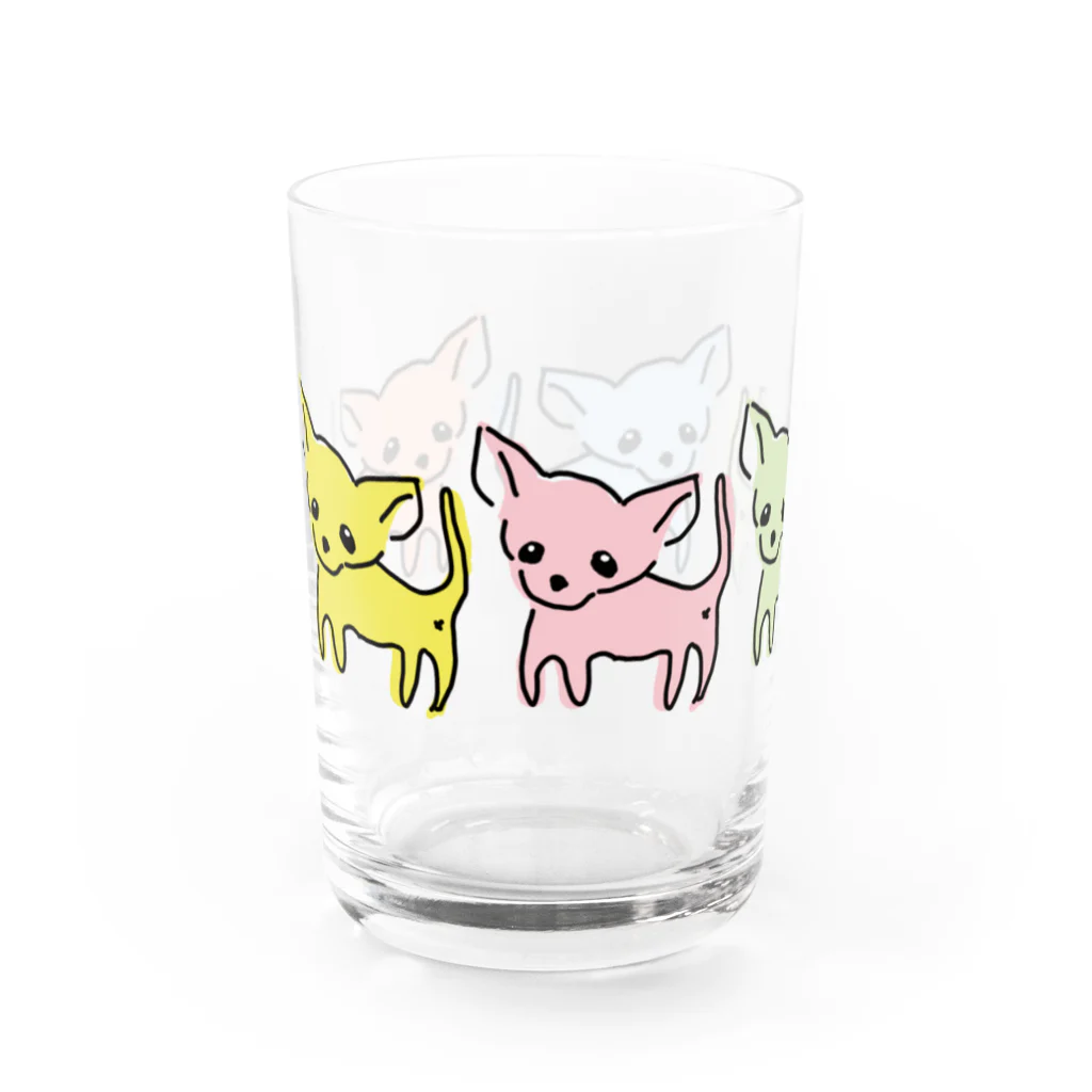 akane_art（茜音工房）のゆるチワワ（カラフル） Water Glass :left