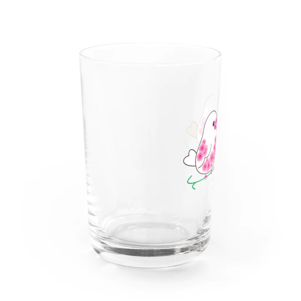 文鳥Familyの仲良し白文鳥とクリーム文鳥01 Water Glass :left