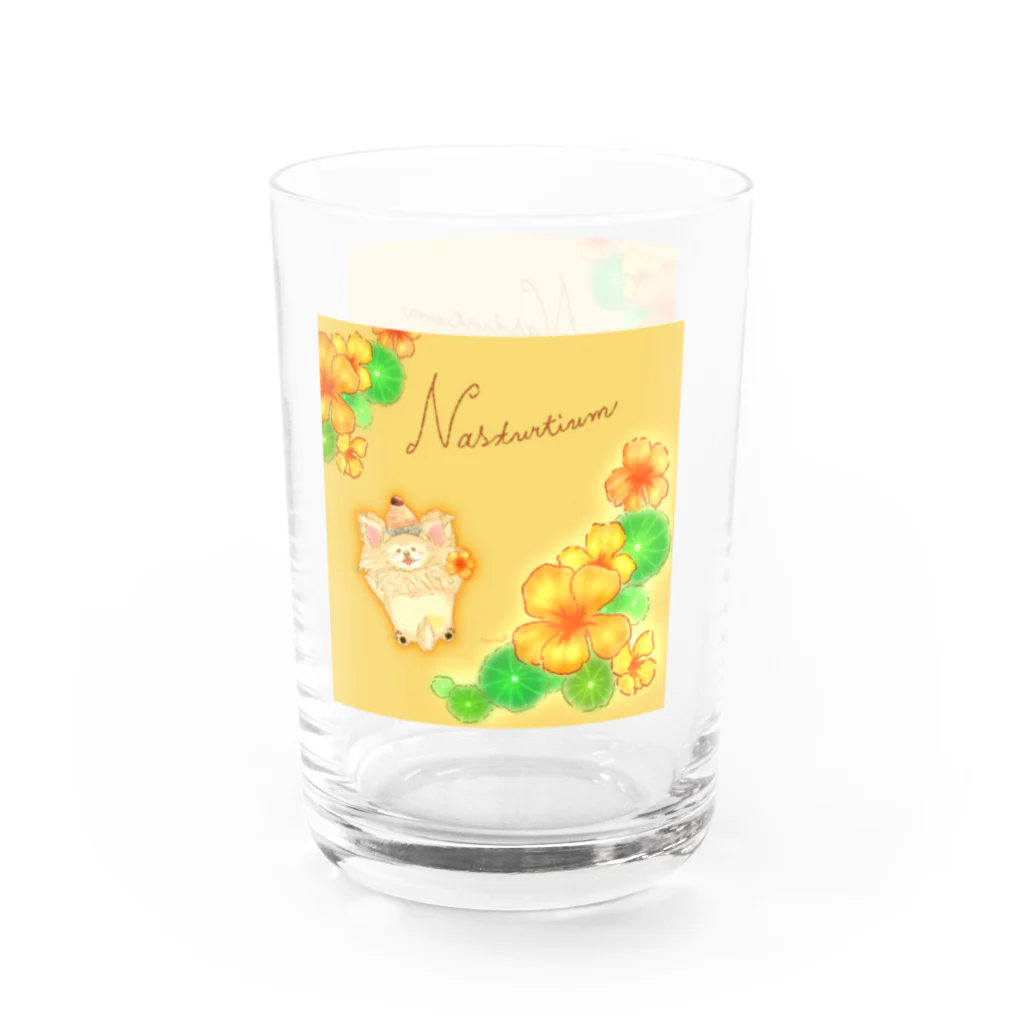 どるちぇ＊うさぎの《ボタニカル》＊ナスタチウム×ちわわ＊誕生日花 Water Glass :left