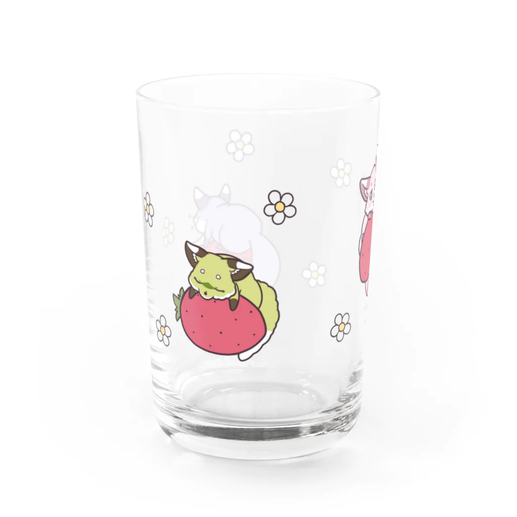 まゆげぐまの苺と春キツネ Water Glass :left